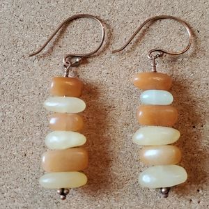 Hand Made Orange and Cream Stacked Stone Earrings